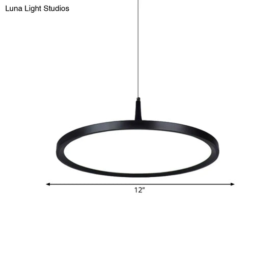 Sleek Led Office Pendant Lamp With Metal Shade - White/Black Ceiling Fixture In Multiple Sizes And