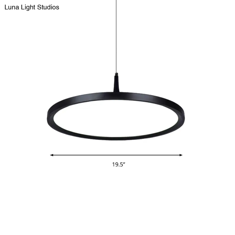 Sleek Led Office Pendant Lamp With Metal Shade - White/Black Ceiling Fixture In Multiple Sizes And