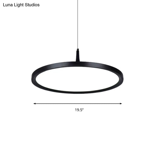 Sleek Led Office Pendant Lamp With Metal Shade - White/Black Ceiling Fixture In Multiple Sizes And