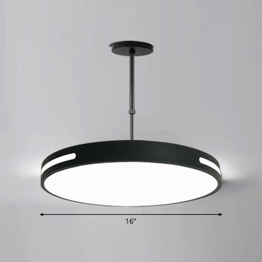 Sleek Led Pendant Chandelier - Circular Acrylic Meeting Room Light Fixture Black / 16’ Third Gear