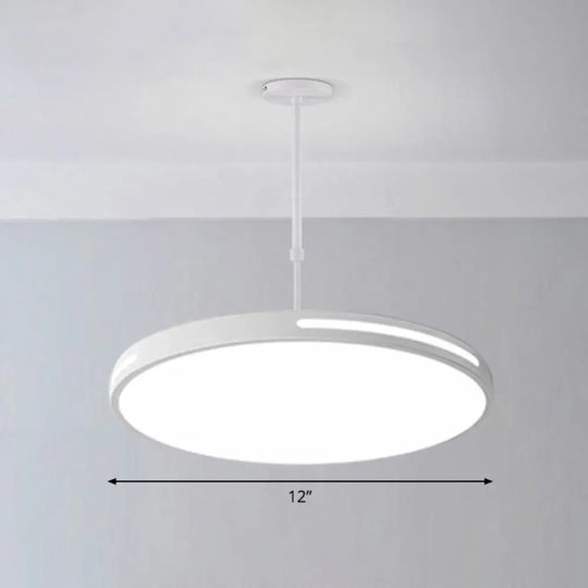 Sleek Led Pendant Chandelier - Circular Acrylic Meeting Room Light Fixture White / 12’