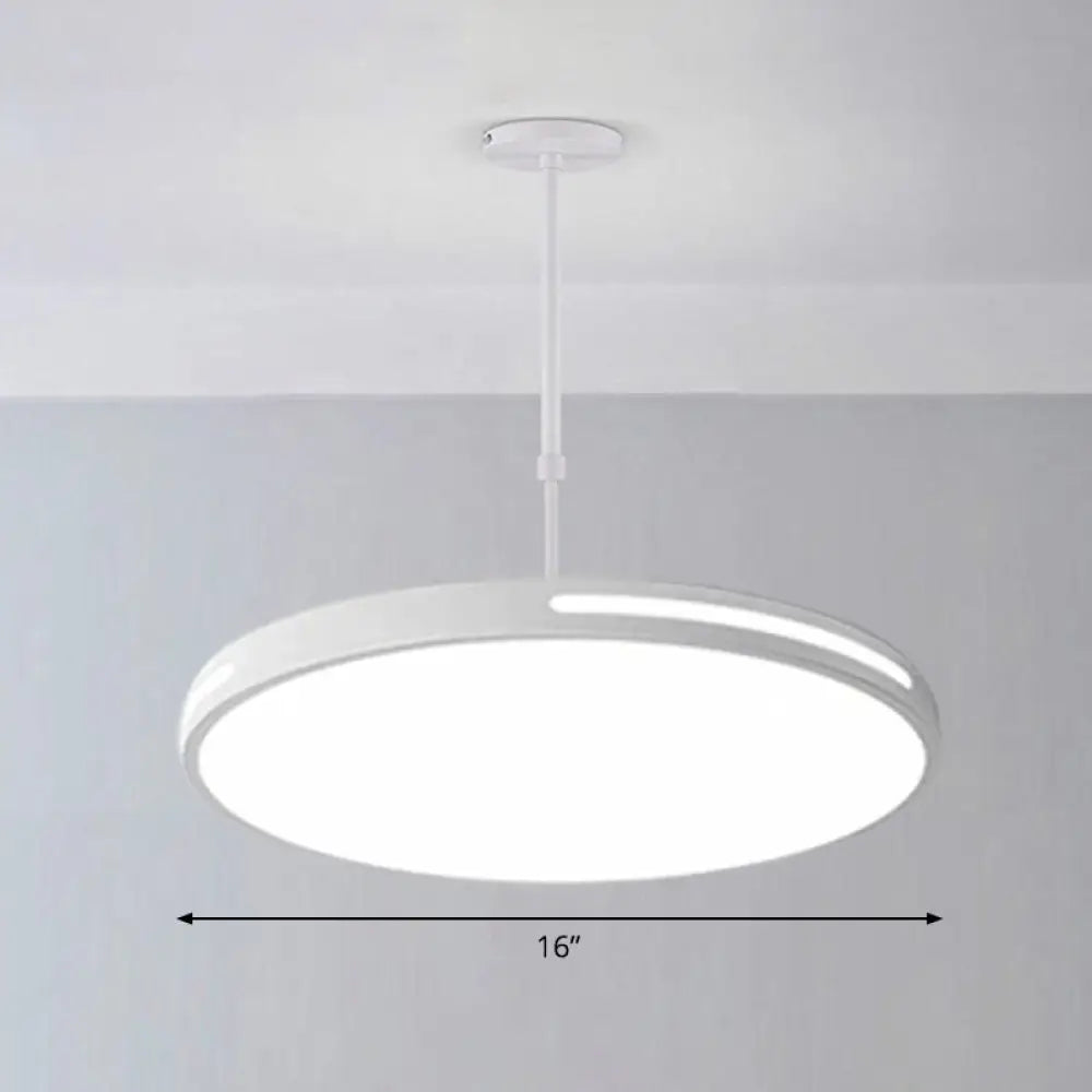 Sleek Led Pendant Chandelier - Circular Acrylic Meeting Room Light Fixture White / 16’