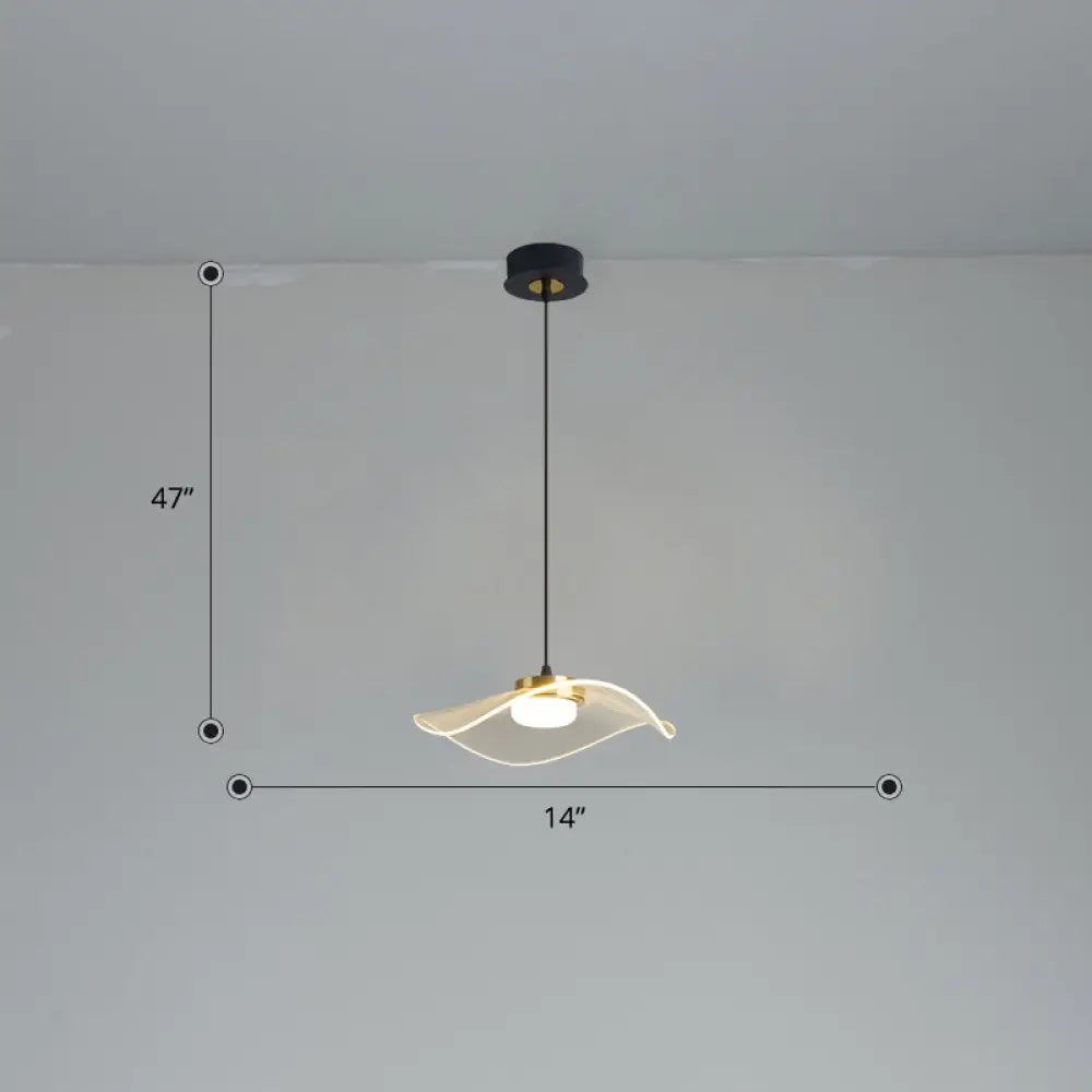 Sleek Led Pendulum Light: Ruffled Design Clear Acrylic Ideal For Dining Room / 14’ Third Gear