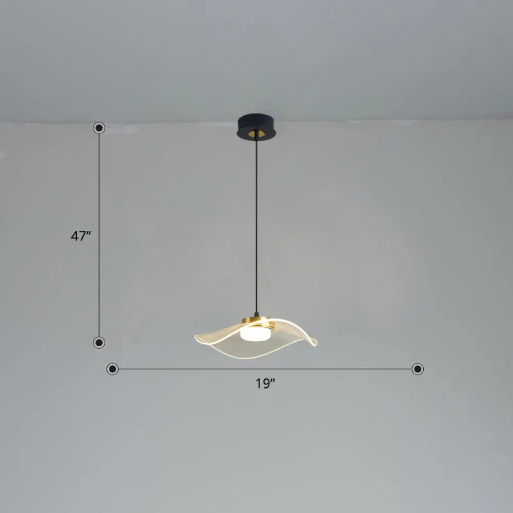 Sleek Led Pendulum Light: Ruffled Design Clear Acrylic Ideal For Dining Room / 19’ Third Gear