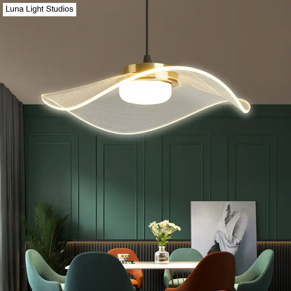 Sleek Led Pendulum Light: Ruffled Design Clear Acrylic Ideal For Dining Room