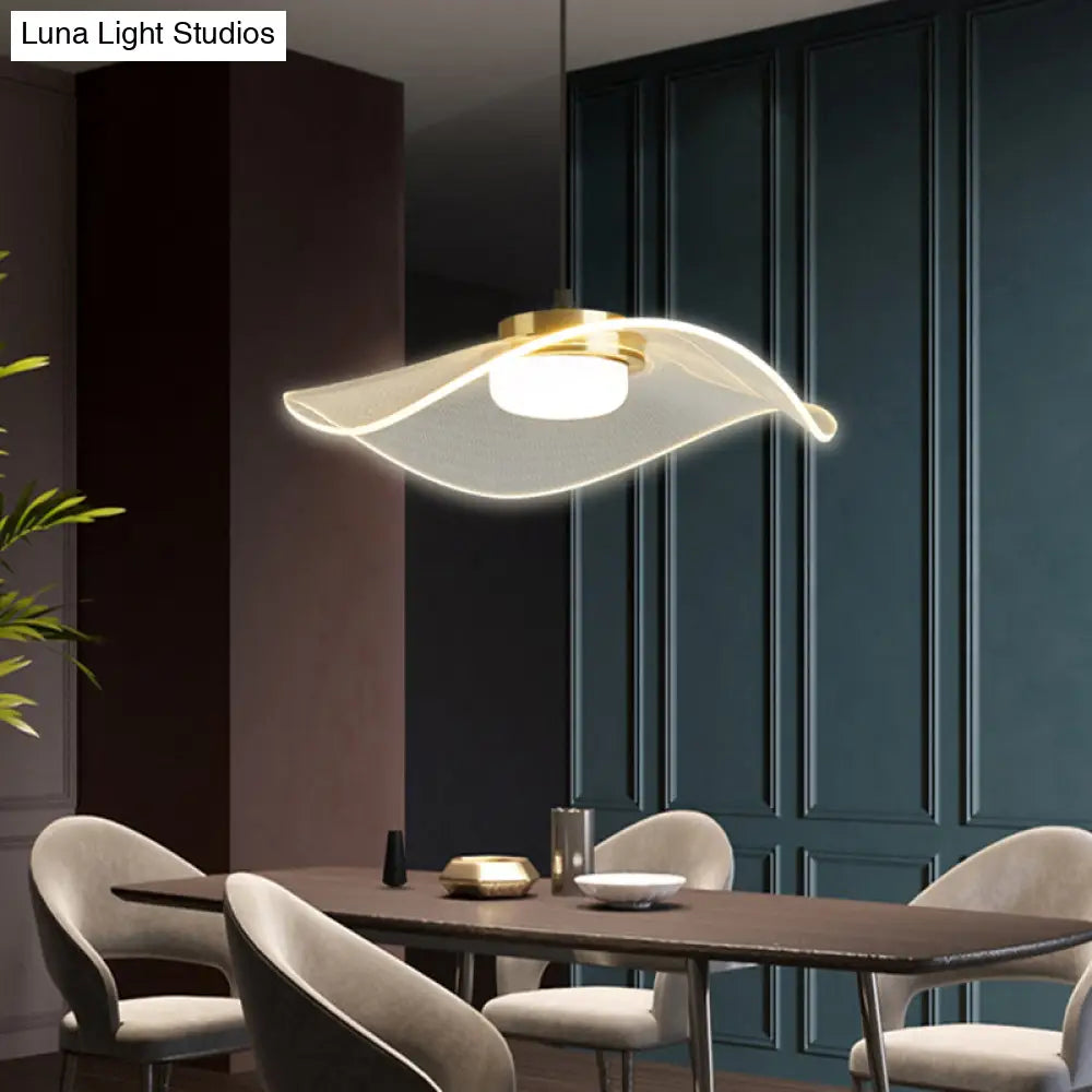 Sleek Led Pendulum Light: Ruffled Design Clear Acrylic Ideal For Dining Room