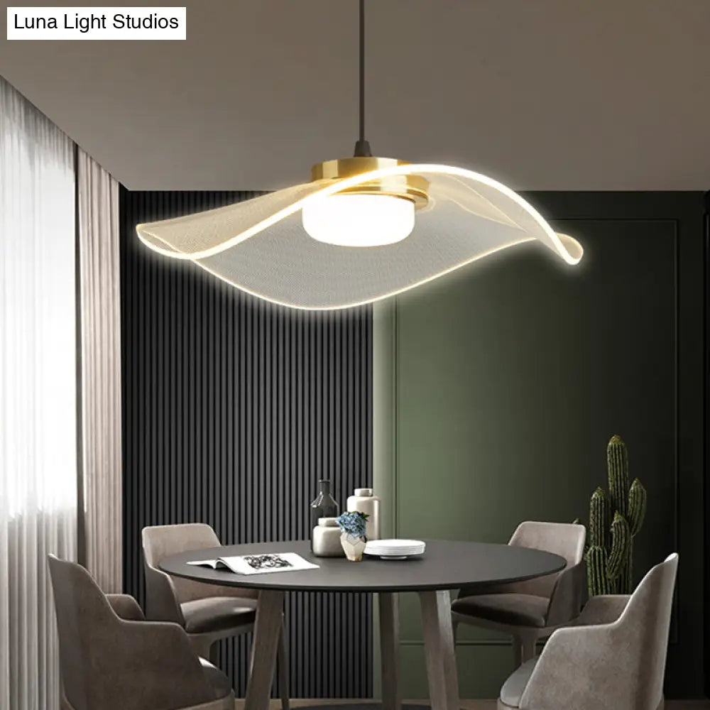 Sleek Led Pendulum Light: Ruffled Design Clear Acrylic Ideal For Dining Room