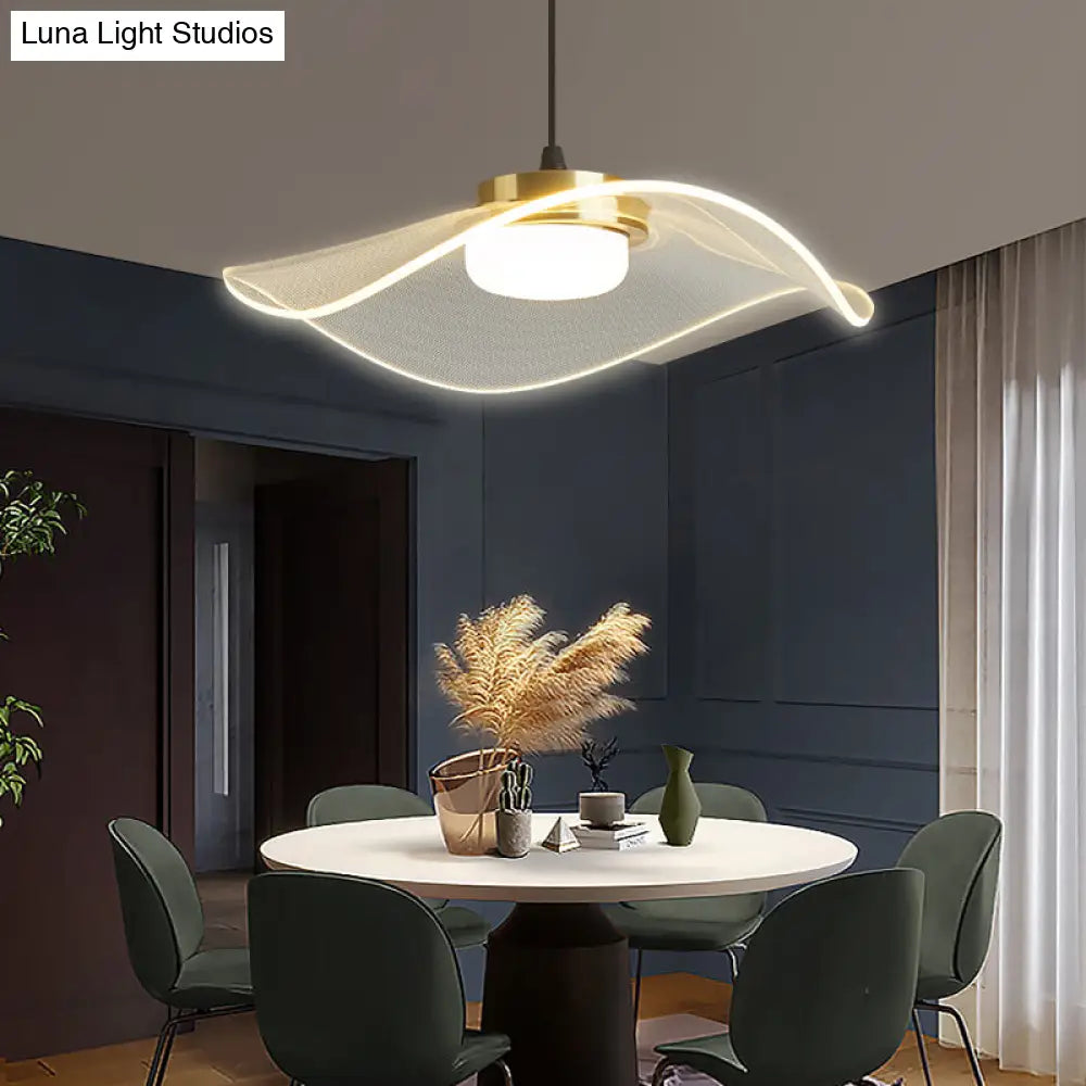 Sleek Led Pendulum Light: Ruffled Design Clear Acrylic Ideal For Dining Room