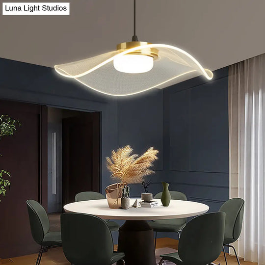 Led Ruffled Pendulum Light: Clear Acrylic Simplicity For Dining Room