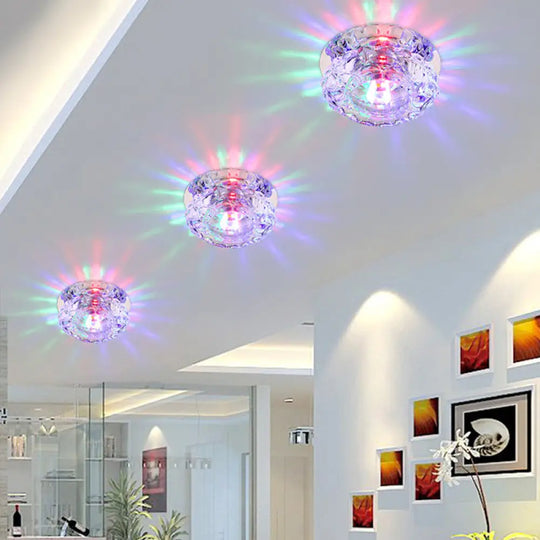 Sleek Led Porch Ceiling Chrome Flushmount Light With Clear Crystal Flower Shade / Multi Color