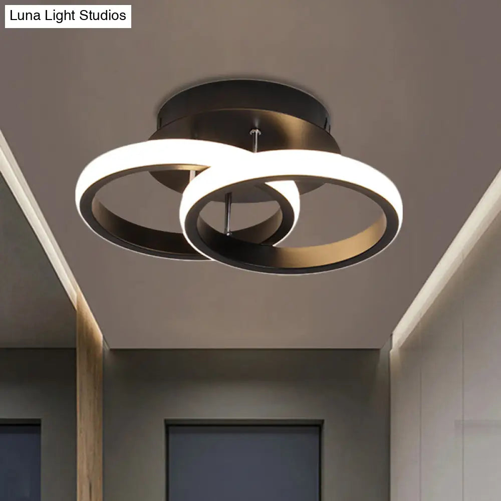 Sleek Led Semi Flush Mount Ceiling Fixture - Modern Black Corridor Light With Metal Shade Choice Of