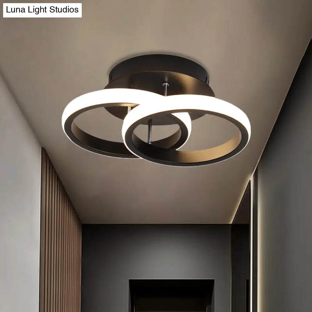 Sleek Led Semi Flush Mount Ceiling Fixture - Modern Black Corridor Light With Metal Shade Choice Of