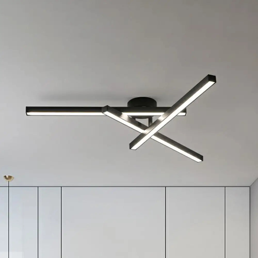 Sleek Led Semi Flush Mount Ceiling Light Fixture For Living Room Minimalist Metal Design 3 / Black