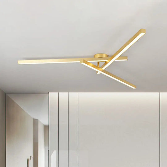 Sleek Led Semi Flush Mount Ceiling Light Fixture For Living Room Minimalist Metal Design 3 / Gold