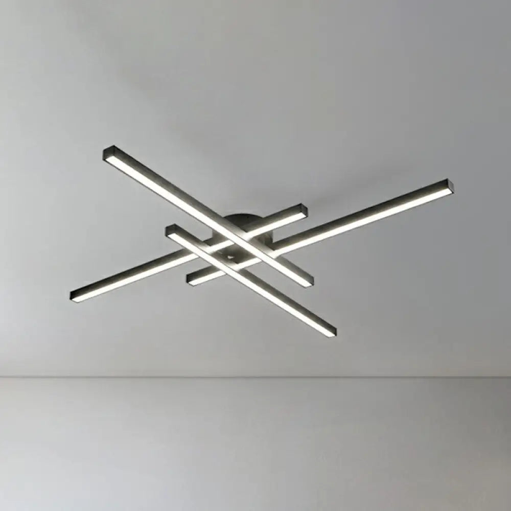 Sleek Led Semi Flush Mount Ceiling Light Fixture For Living Room Minimalist Metal Design 4 / Black
