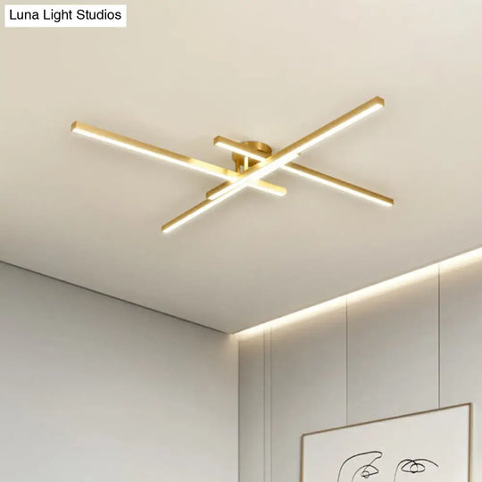 Sleek Led Semi Flush Mount Ceiling Light Fixture For Living Room Minimalist Metal Design 4 / Gold