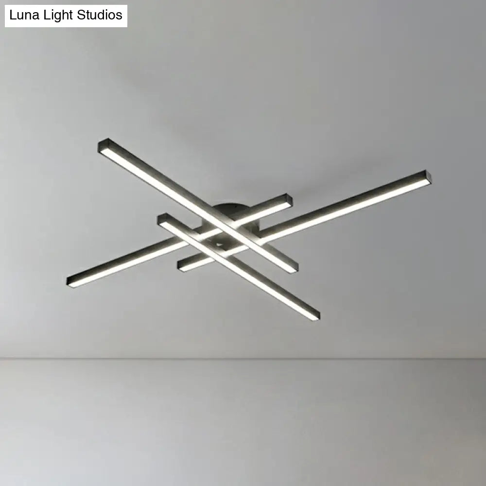 Sleek Led Semi Flush Mount Ceiling Light Fixture For Living Room Minimalist Metal Design 4 / Black
