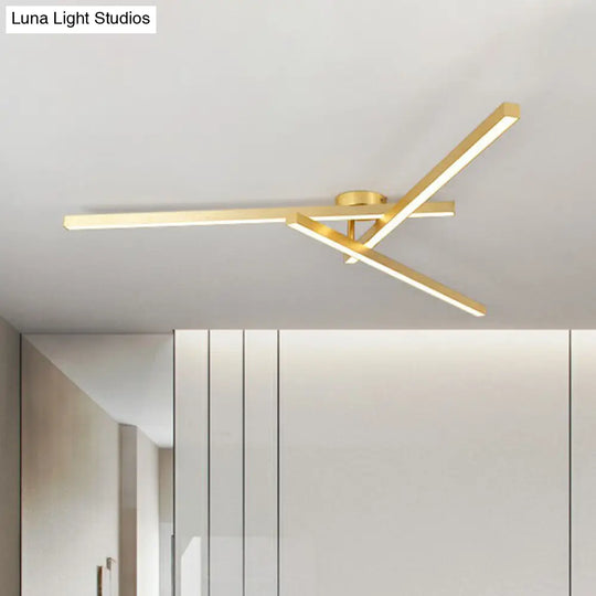 Sleek Led Semi Flush Mount Ceiling Light Fixture For Living Room Minimalist Metal Design 3 / Gold