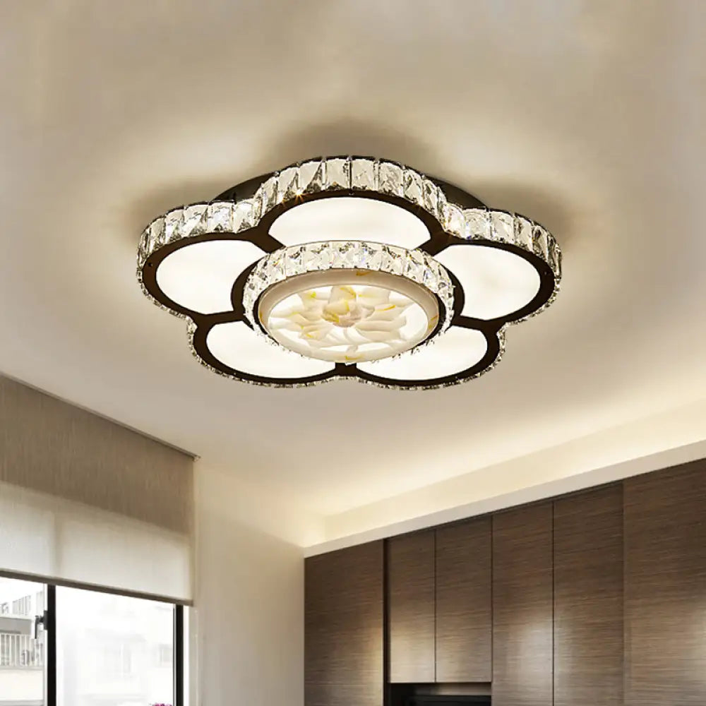 Sleek Led Semi Flush Mount Flower Ceiling Lamp With Beveled Crystal Shade - Chrome Finish’ Or