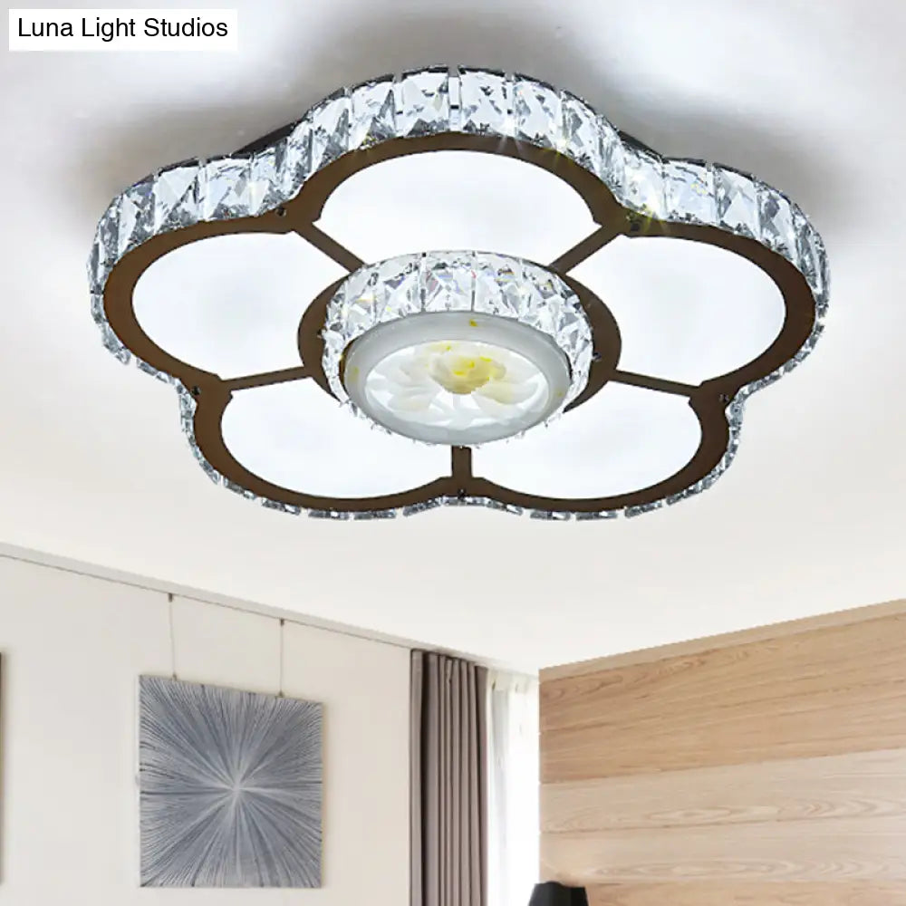 Sleek Led Semi Flush Mount Flower Ceiling Lamp With Beveled Crystal Shade - Chrome Finish’ Or