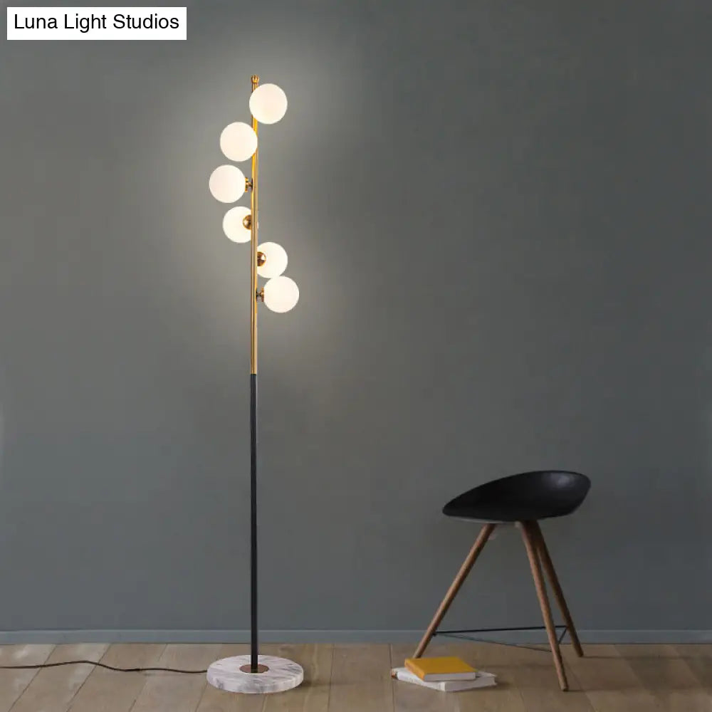 Sleek Led Standing Light: Minimalist White Glass Study Room Reading Floor Lamp With Black And Gold