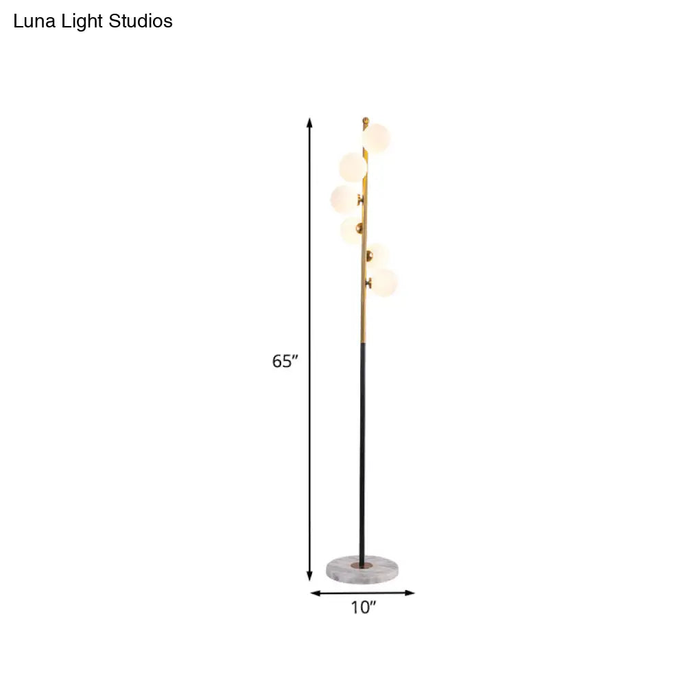 Sleek Led Standing Light: Minimalist White Glass Study Room Reading Floor Lamp With Black And Gold