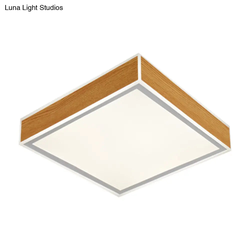 Sleek Led Wood Ceiling Mounted Fixture - Beige Flushmount Lighting In White/Warm Light