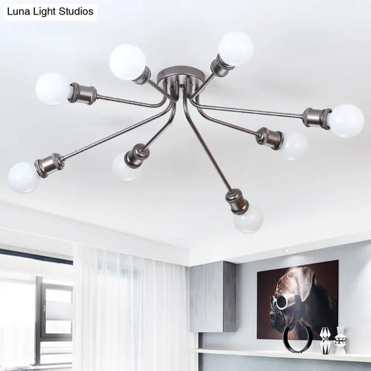 Sleek Linear Metallic Ceiling Lamp: Beautiful Semi-Flush Light For Kids Bedroom 8 / Coffee