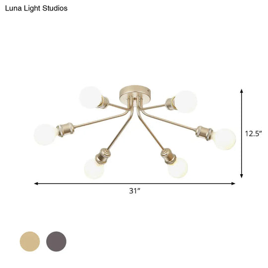 Sleek Linear Metallic Ceiling Lamp: Beautiful Semi-Flush Light For Kids Bedroom