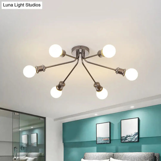 Sleek Linear Metallic Ceiling Lamp: Beautiful Semi-Flush Light For Kids Bedroom