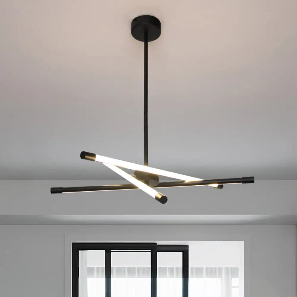 Sleek Linear Tube Metal Chandelier - Black Led Hanging Lamp For Living Room