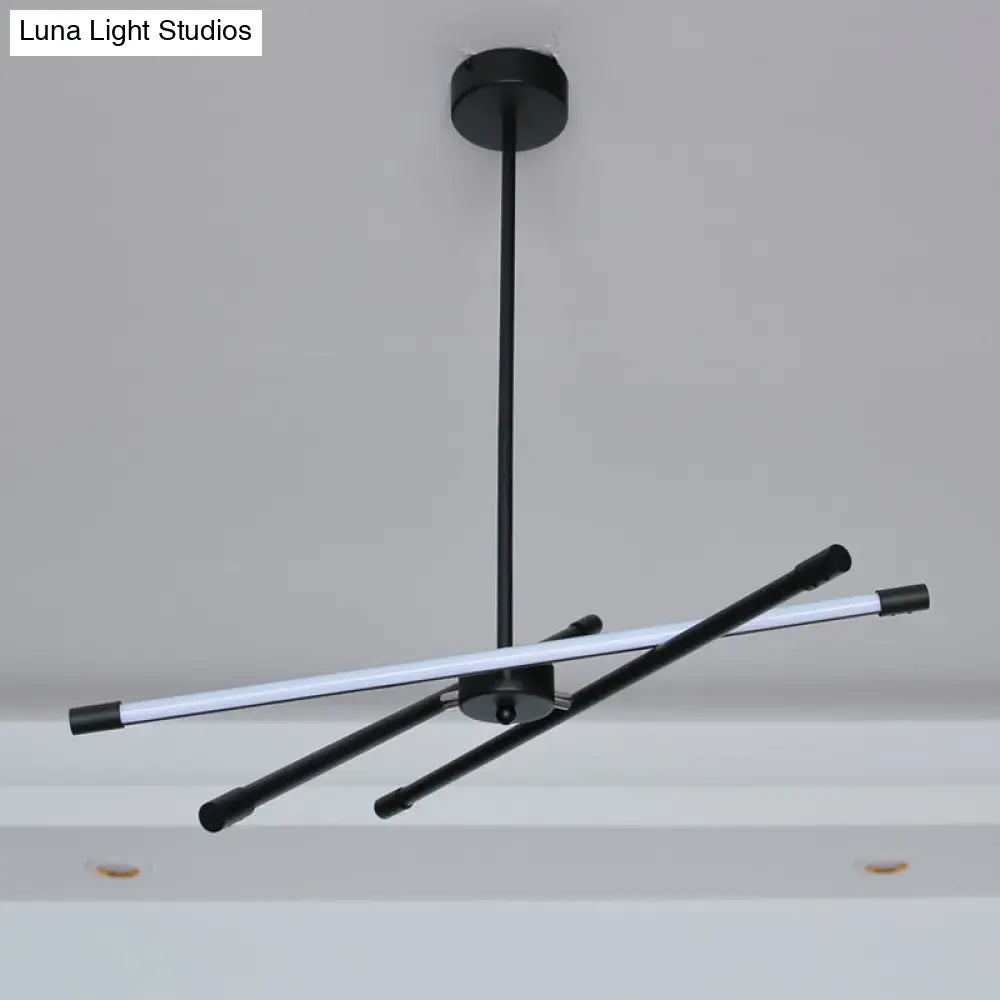 Sleek Linear Tube Metal Chandelier - Black Led Hanging Lamp For Living Room