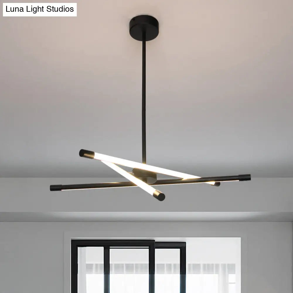 Modern Linear Tube Led Chandelier - Sleek Metal Black Ideal For Living Room Lighting