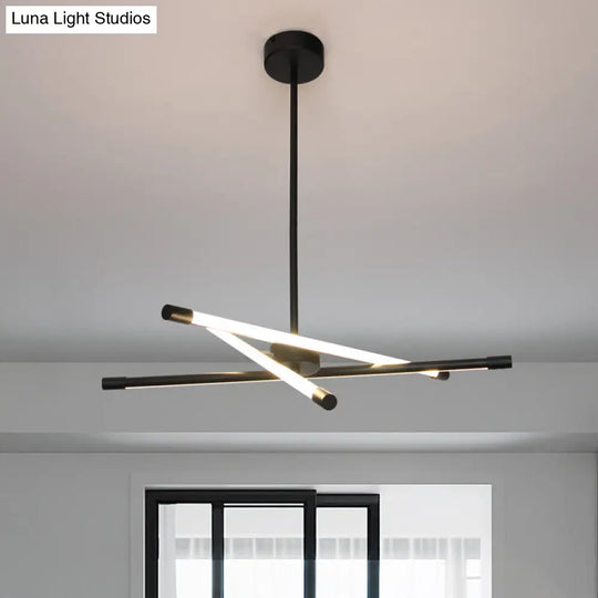 Modern Linear Tube Led Chandelier - Sleek Metal Black Ideal For Living Room Lighting