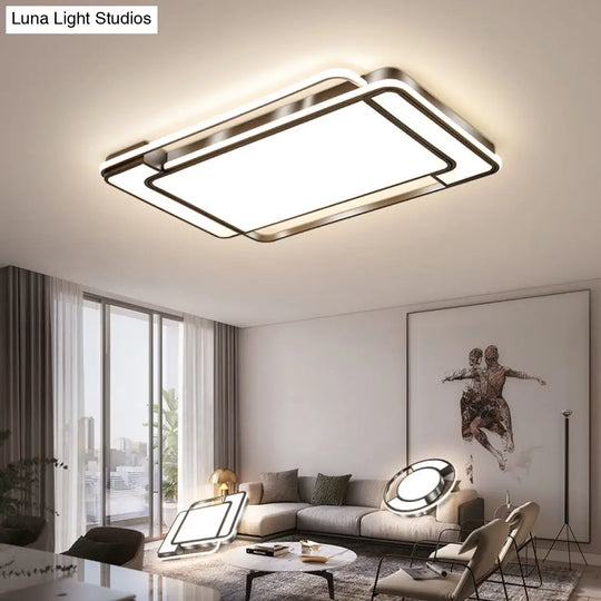 Sleek Living Room Illumination: Black Acrylic Led Rectangular Flush Mount Ceiling Lamp