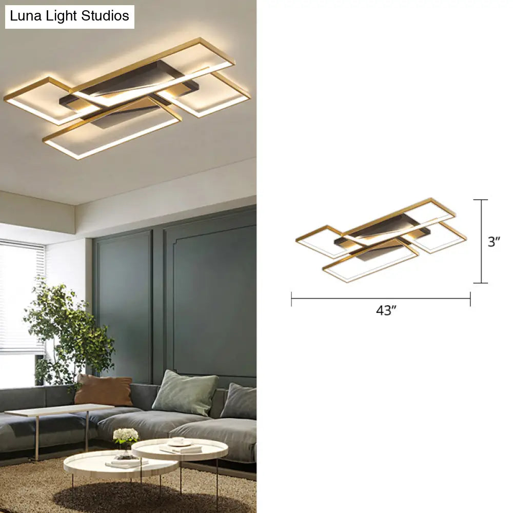 Sleek Living Room Shine: Simplistic Black-Gold Led Metal Rectangle Flush Mount Ceiling Lamp.