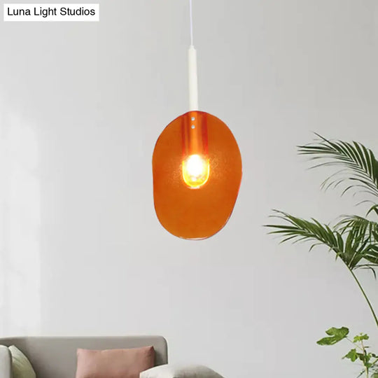 Sleek Lollipop Shape Orange Glass Pendant - Elegant 1-Light Ceiling Lamp For Coffee Shops