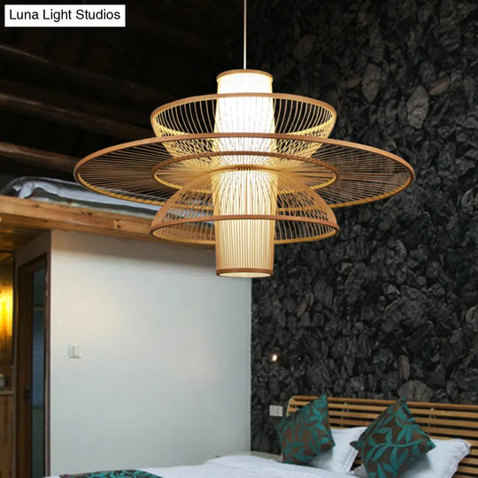 Sleek Lotus-Inspired Bamboo Suspension Light: Minimalist Wood Pendant Ceiling Lamp For Tea Room