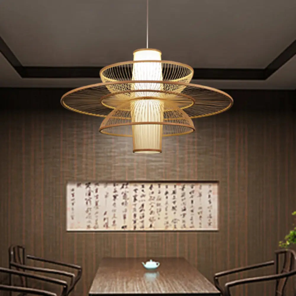 Sleek Lotus-Inspired Bamboo Suspension Light: Minimalist Wood Pendant Ceiling Lamp For Tea Room / 18