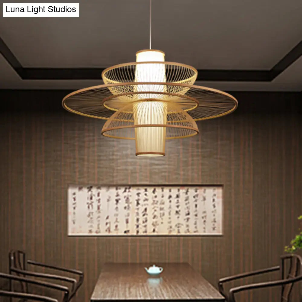 Sleek Lotus-Inspired Bamboo Suspension Light: Minimalist Wood Pendant Ceiling Lamp For Tea Room