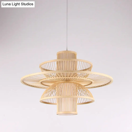 Sleek Lotus-Inspired Bamboo Suspension Light: Minimalist Wood Pendant Ceiling Lamp For Tea Room