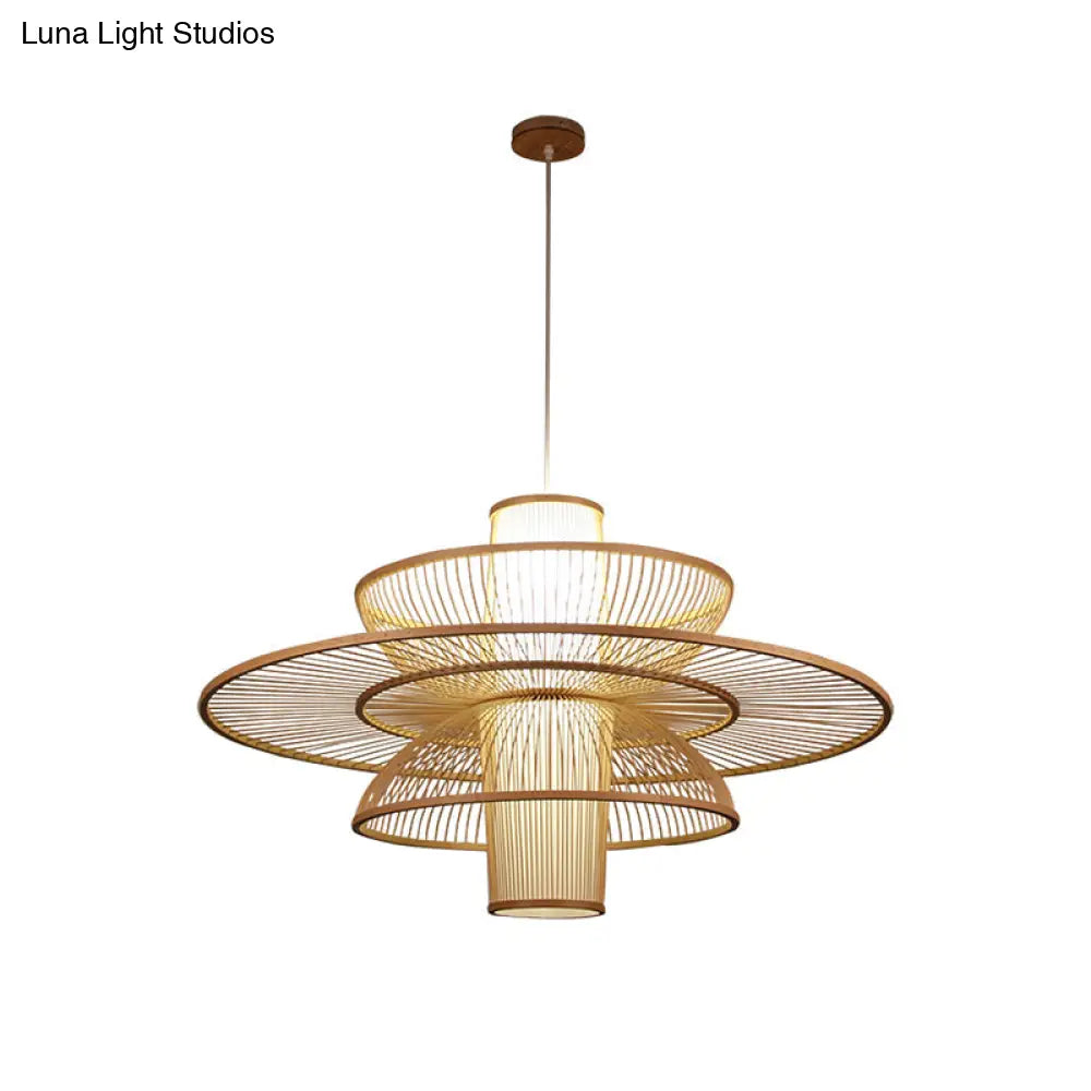 Sleek Lotus-Inspired Bamboo Suspension Light: Minimalist Wood Pendant Ceiling Lamp For Tea Room