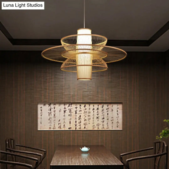 Sleek Lotus-Inspired Bamboo Suspension Light: Minimalist Wood Pendant Ceiling Lamp For Tea Room