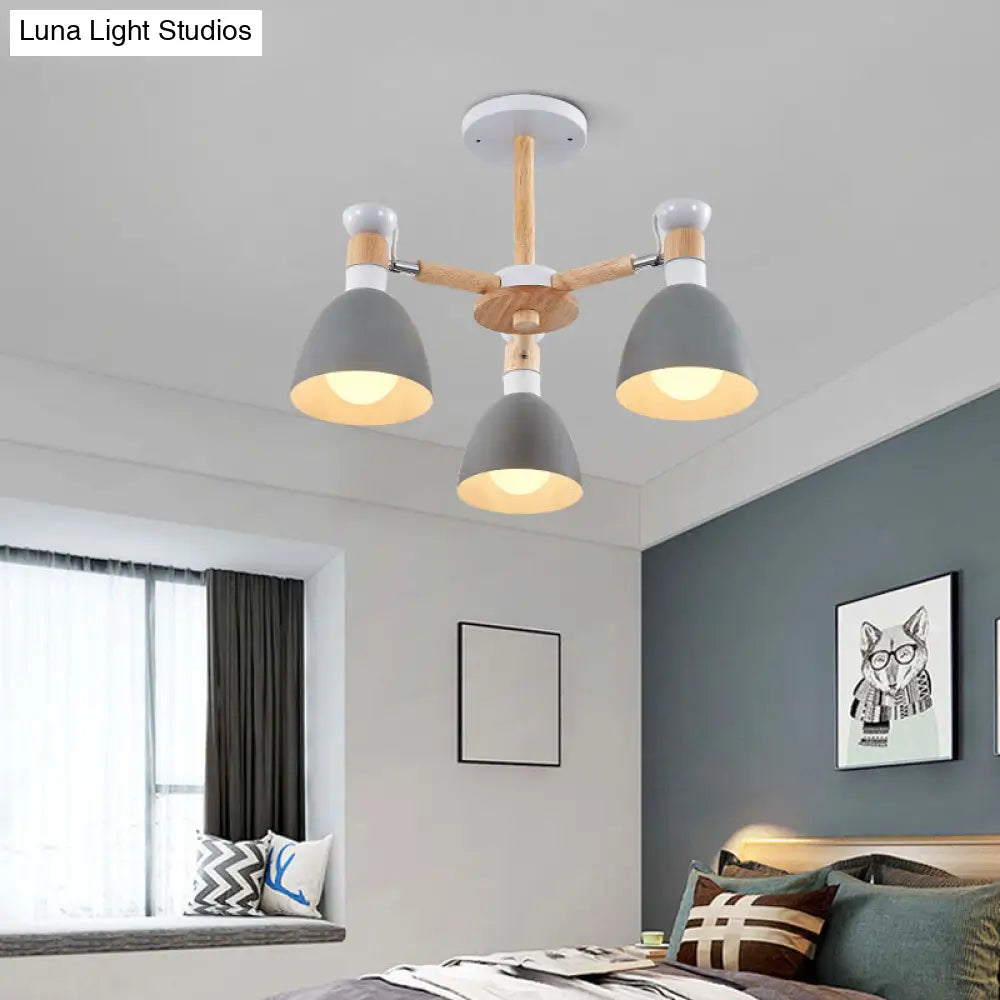 Sleek Macaron Bell Chandelier Metal Hanging Light With Wooden Rod Perfect Bedroom Lighting