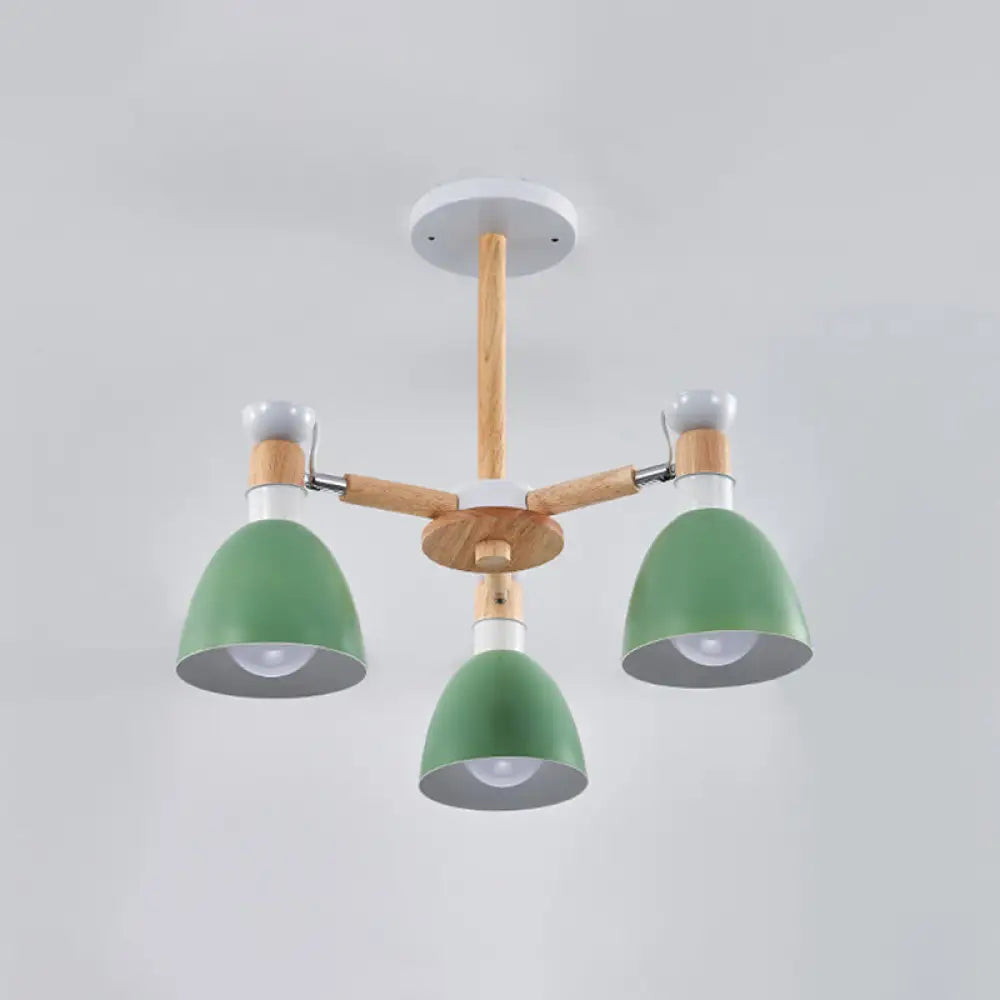 Sleek Macaron Bell Chandelier Metal Hanging Light With Wooden Rod Perfect Bedroom Lighting 3 / Green