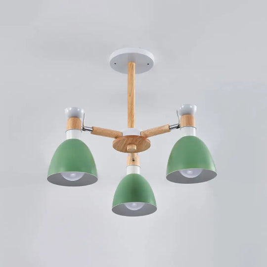 Sleek Macaron Bell Chandelier Metal Hanging Light With Wooden Rod Perfect Bedroom Lighting 3 / Green