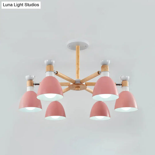 Sleek Macaron Bell Chandelier Metal Hanging Light With Wooden Rod Perfect Bedroom Lighting