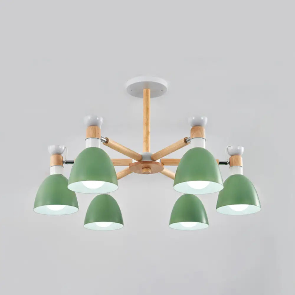 Sleek Macaron Bell Chandelier Metal Hanging Light With Wooden Rod Perfect Bedroom Lighting 6 / Green