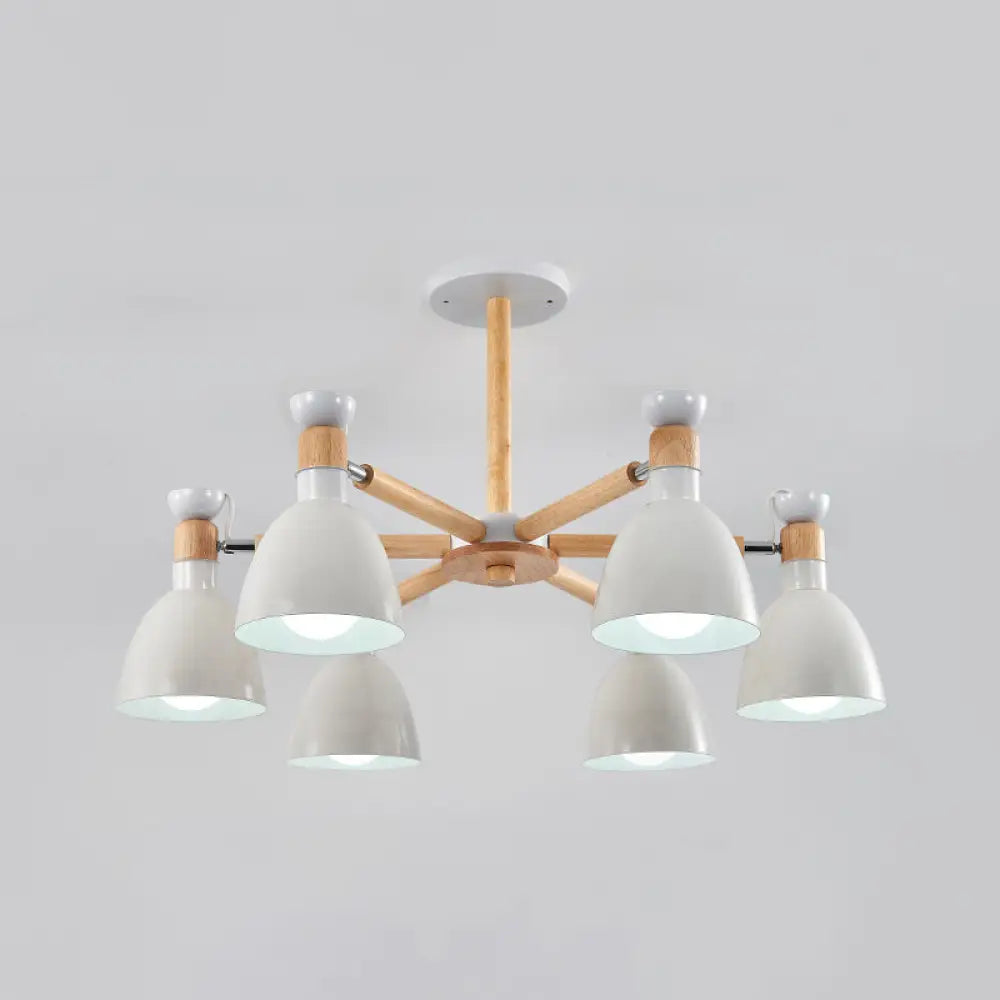 Sleek Macaron Bell Chandelier Metal Hanging Light With Wooden Rod Perfect Bedroom Lighting 6 / White