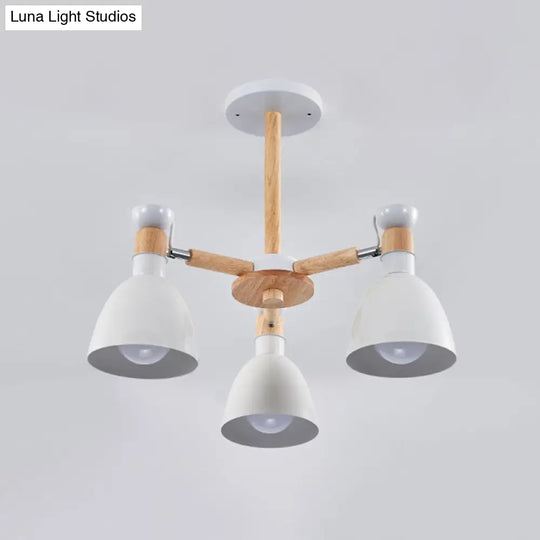 Sleek Macaron Bell Chandelier Metal Hanging Light With Wooden Rod Perfect Bedroom Lighting